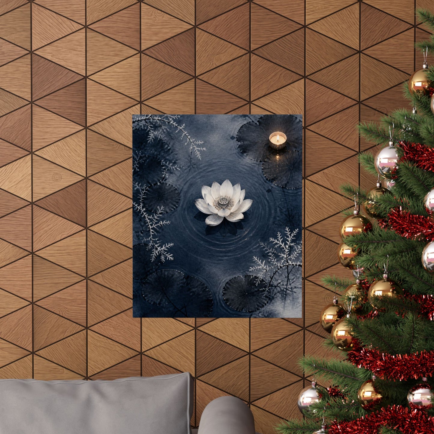 Lotus Flower Wall Art Print | Winter Zen Sumi E Art