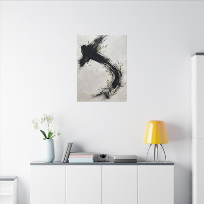 Ink Brushstroke Spring Canvas Art | Dark Japandi Sophisticated Design