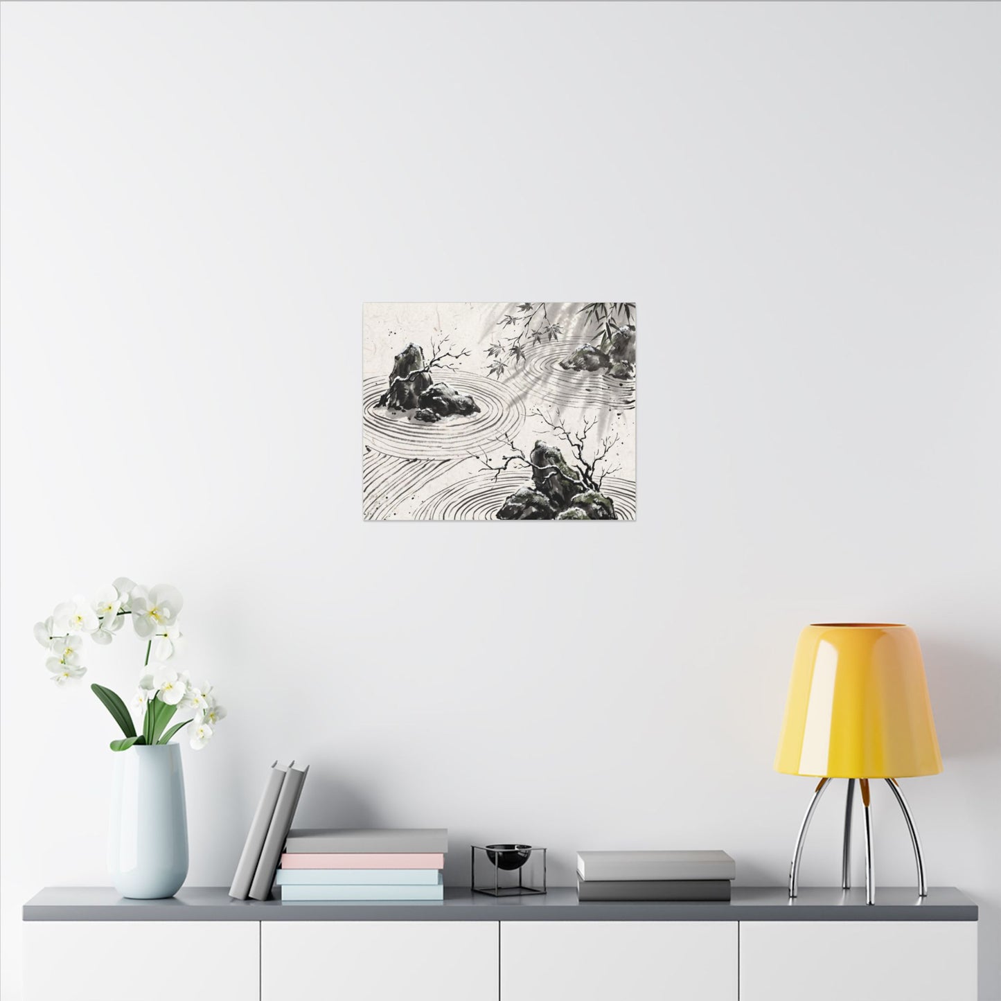 Rock Garden Canvas Art | Winter Zen Sumi E Art