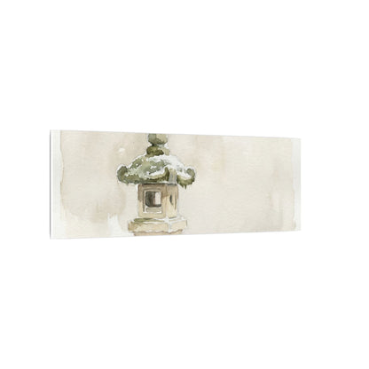 Stone Lantern Winter Canvas Art | Japandi Earthy Design