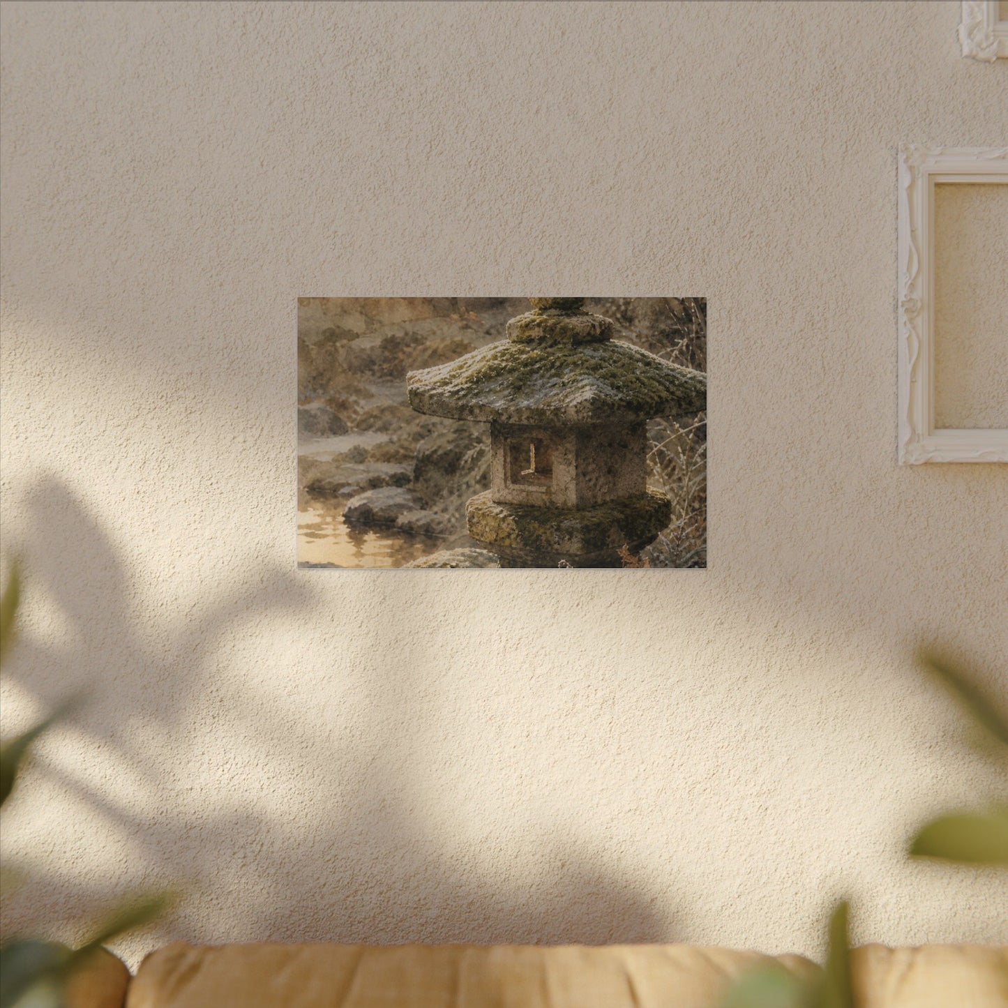Winter Stone Lantern Watercolor Canvas Art | Earthy Decor