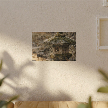 Winter Stone Lantern Watercolor Canvas Art | Earthy Decor