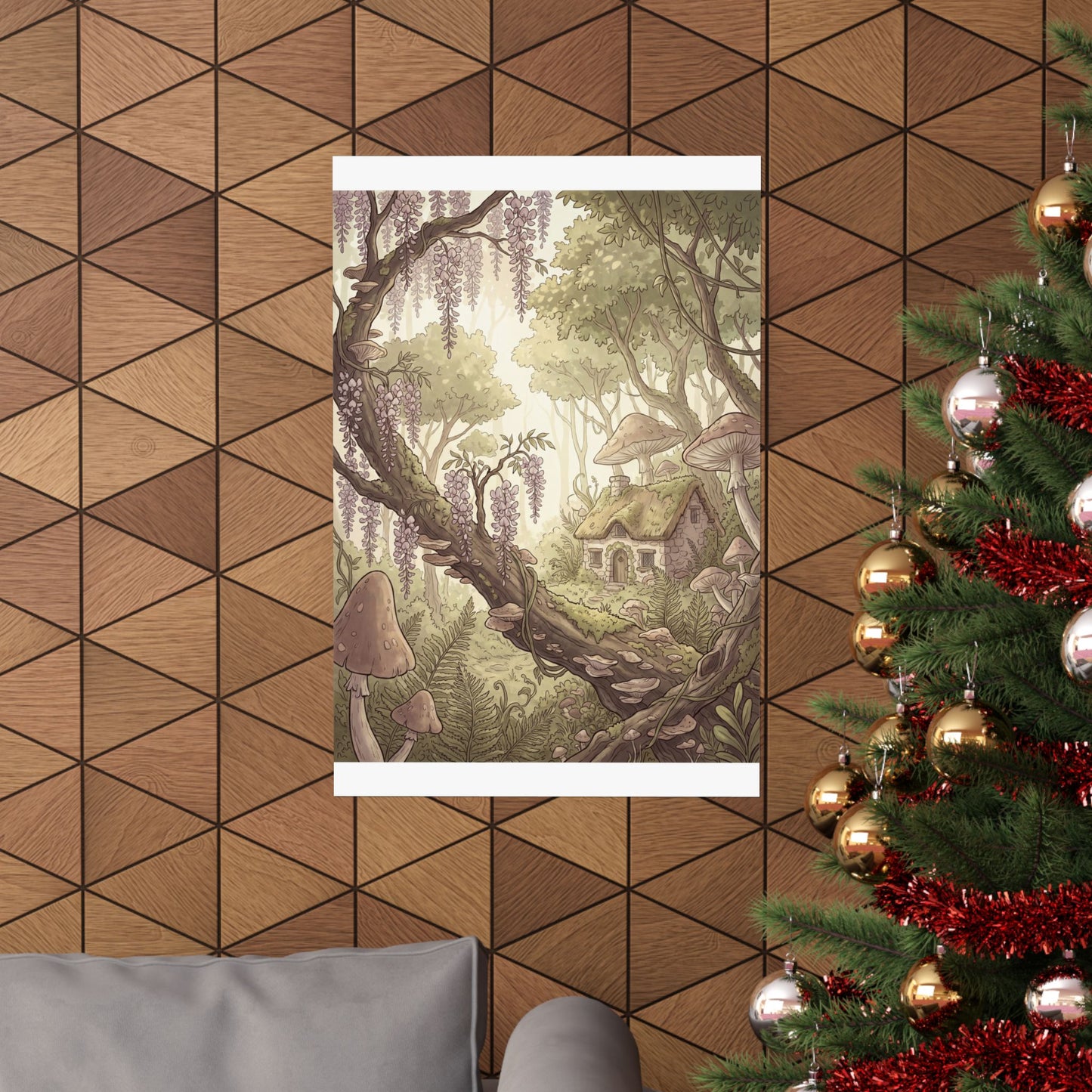Summer Wisteria Mushroom Illustration Wall Art Print | Rustic Decor
