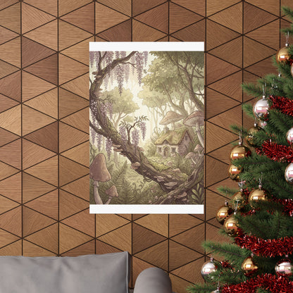Summer Wisteria Mushroom Illustration Wall Art Print | Rustic Decor