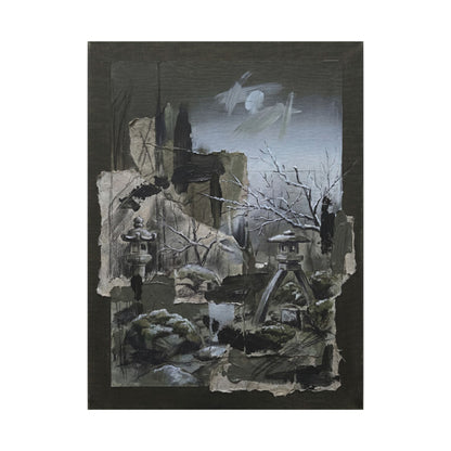 Winter Moonlit Garden Dark Texture Canvas Art | Moody Decor