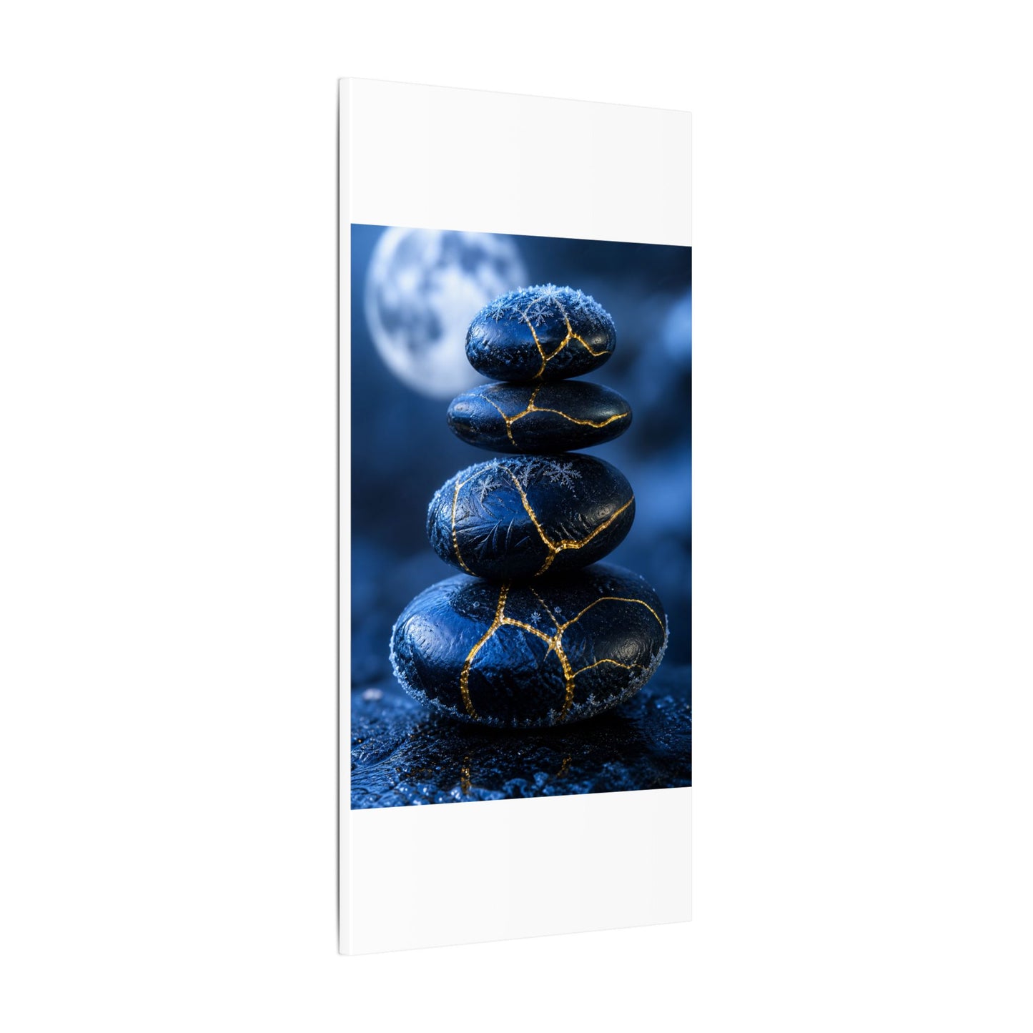 River Stones Canvas Art | Winter Kintsugi Gold Repair Art