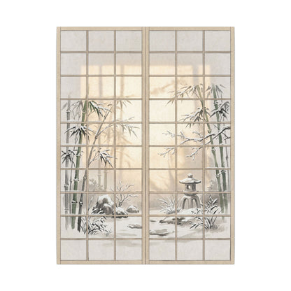 Winter Shoji Screen Sumi E Canvas Art | Tranquil Decor