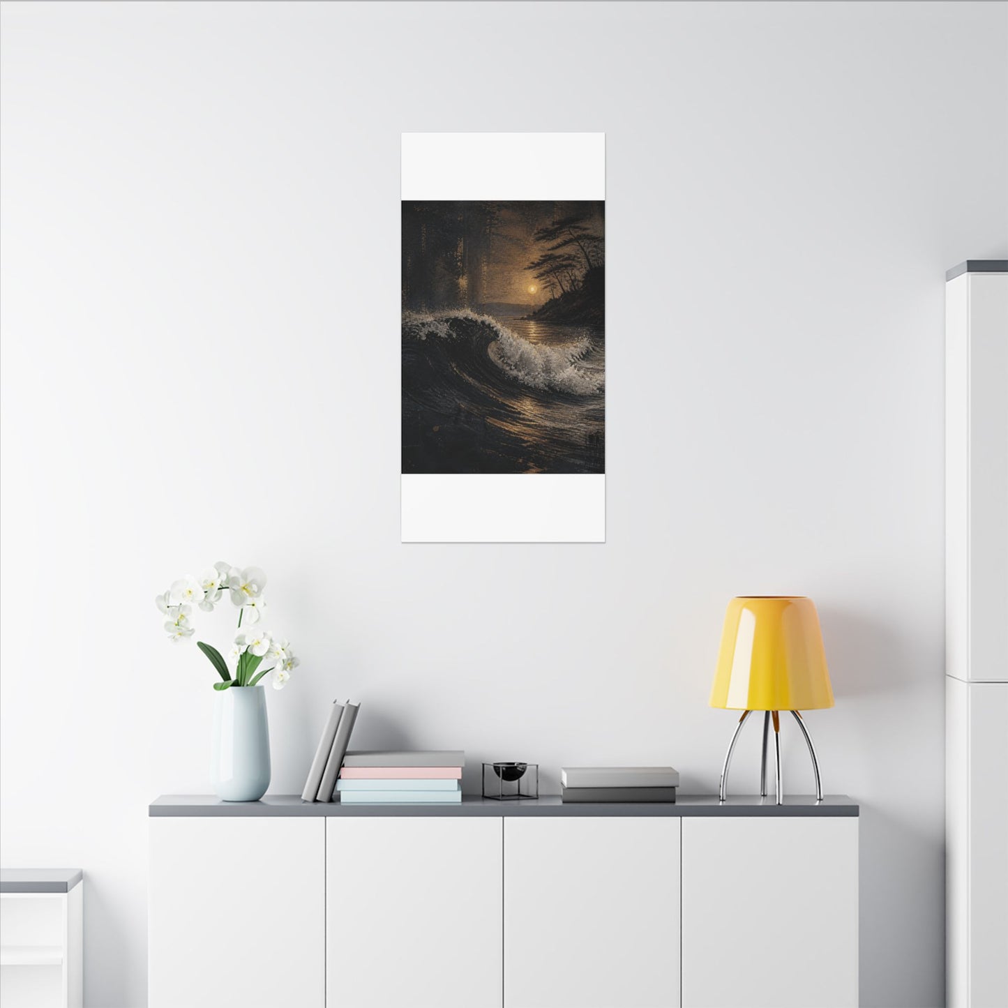 Ocean Wave Dark Texture Canvas Art | Bold Dark Japandi Art