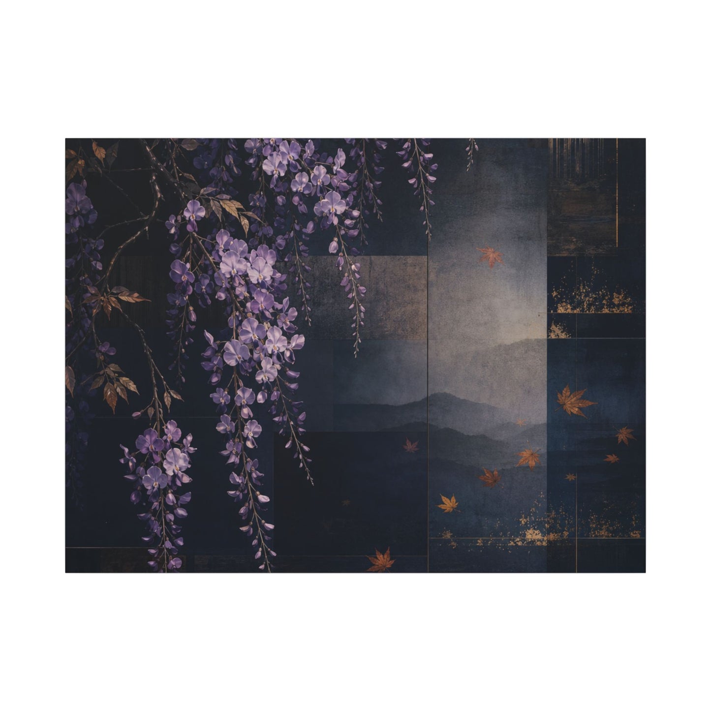 Dawn Wisteria Canvas Art - Dark Japandi Fukinsei
