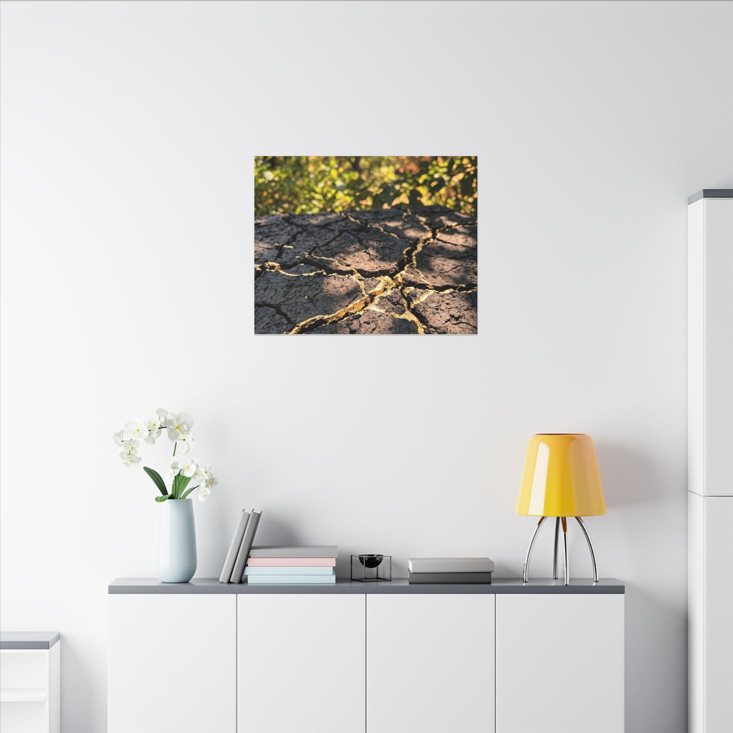 Shibui Cracked Earth Canvas Art - Kintsugi Gold Repair