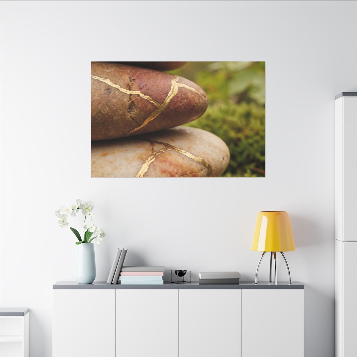 River Stones Summer Canvas Art | Kintsugi Healing Design