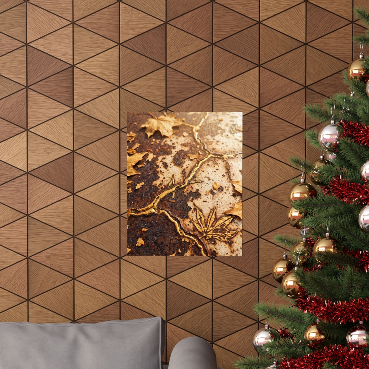 Rust Patina Wall Art Print | Autumn Kintsugi Gold Vein Art