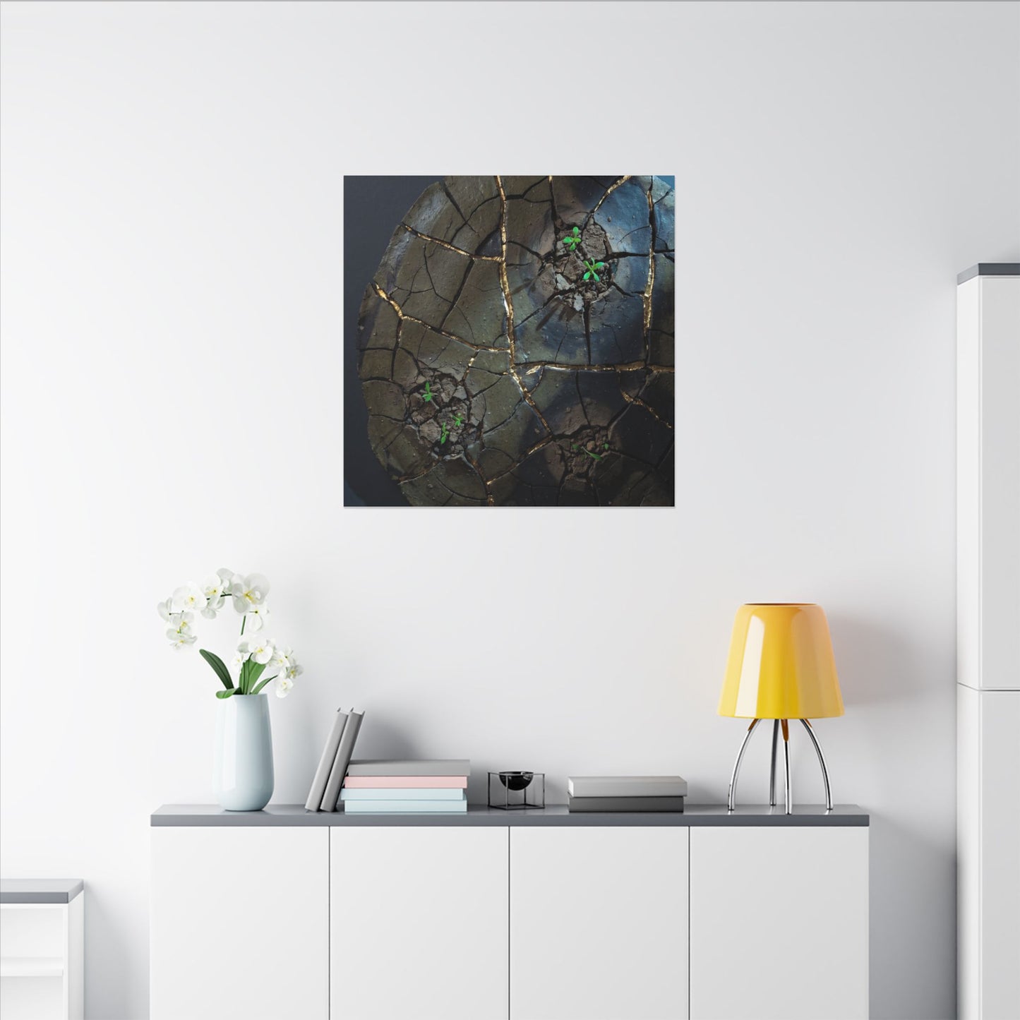 Dark Japandi Cracked Earth in Moonlight | Moody Minimal Canvas Art