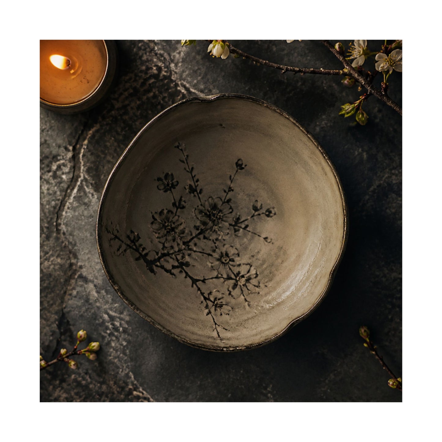 Neutral Ceramic Bowl Wall Art Print - Japanese Pattern Japandi