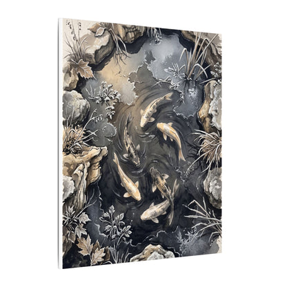 Koi Pond Canvas Art | Winter Japandi Japanese Pattern Art