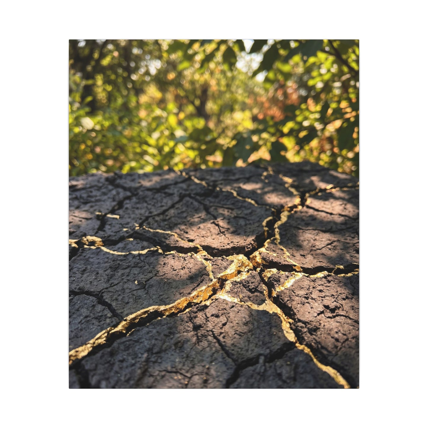 Shibui Cracked Earth Canvas Art - Kintsugi Gold Repair