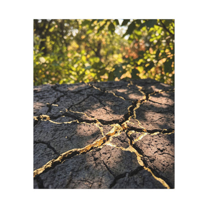 Shibui Cracked Earth Canvas Art - Kintsugi Gold Repair