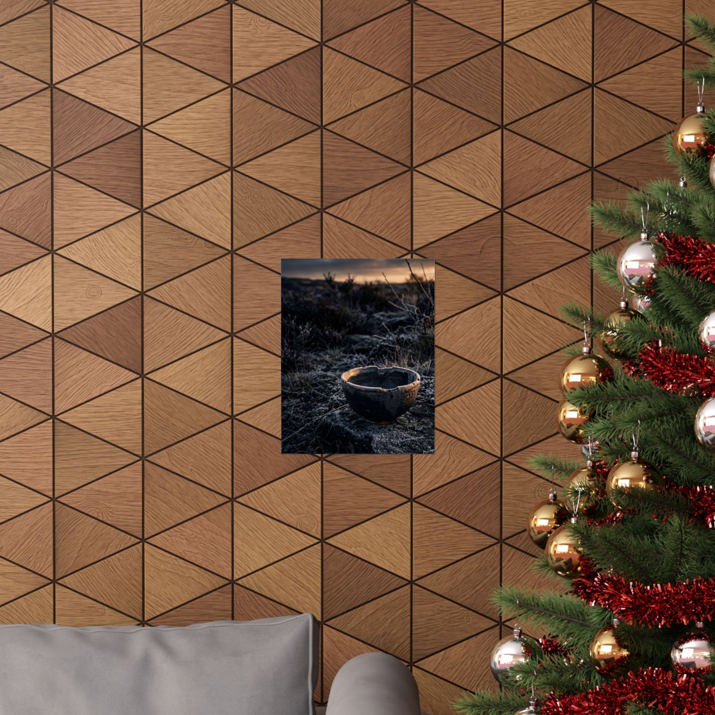 Dark Japandi Ceramic Bowl in Golden Hour | Dark Texture Wall Art Print