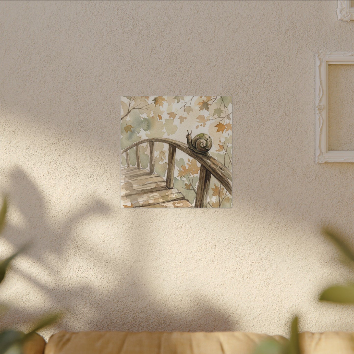 Wooden Bridge Canvas Art | Autumn Japandi Watercolor Art