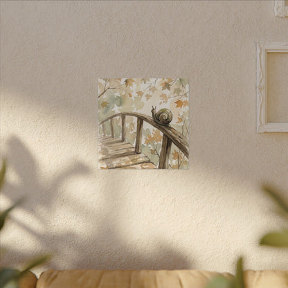 Wooden Bridge Canvas Art | Autumn Japandi Watercolor Art