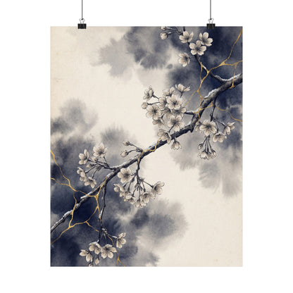 Beautiful Cherry Blossom Wall Art Print - Gold Vein Kintsugi Art Print