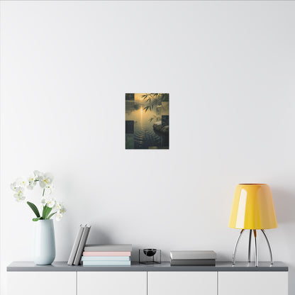 Zen Water Ripple in Golden Hour | Ukiyo E Inspired Canvas Art