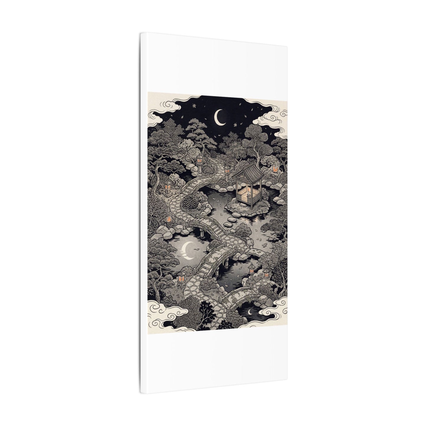 Moonlit Garden Ukiyo E Inspired Canvas Art | Serene Zen Art