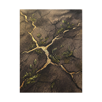 Spring Cracked Earth Charcoal Ink Canvas Art | Luxurious Decor