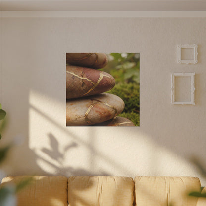 River Stones Summer Canvas Art | Kintsugi Healing Design