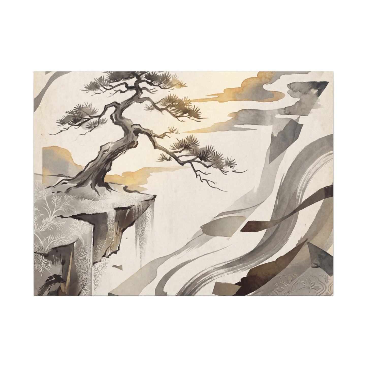 Golden Hour Pine Tree Canvas Art - Japandi Seijaku Art Print