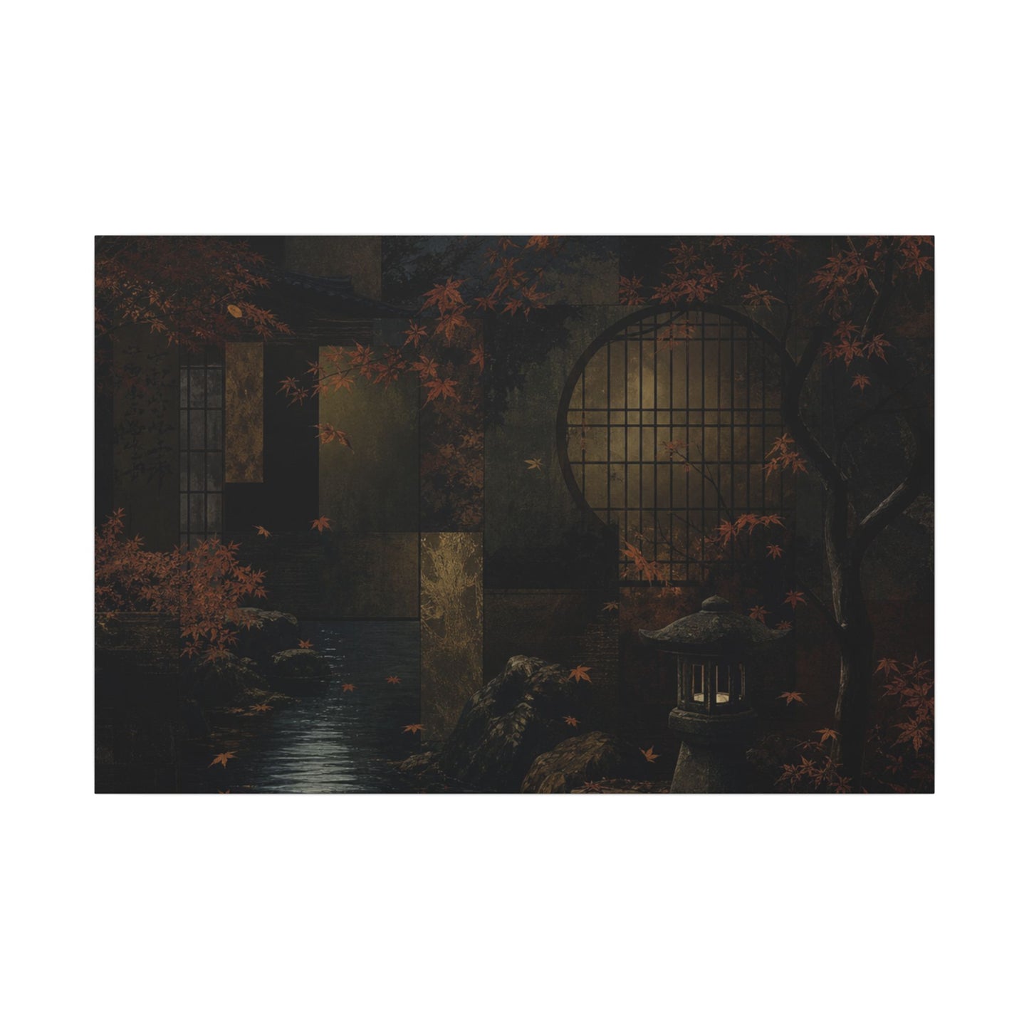 Moonlight Moonlit Garden Canvas Art - Dark Japandi Shibui