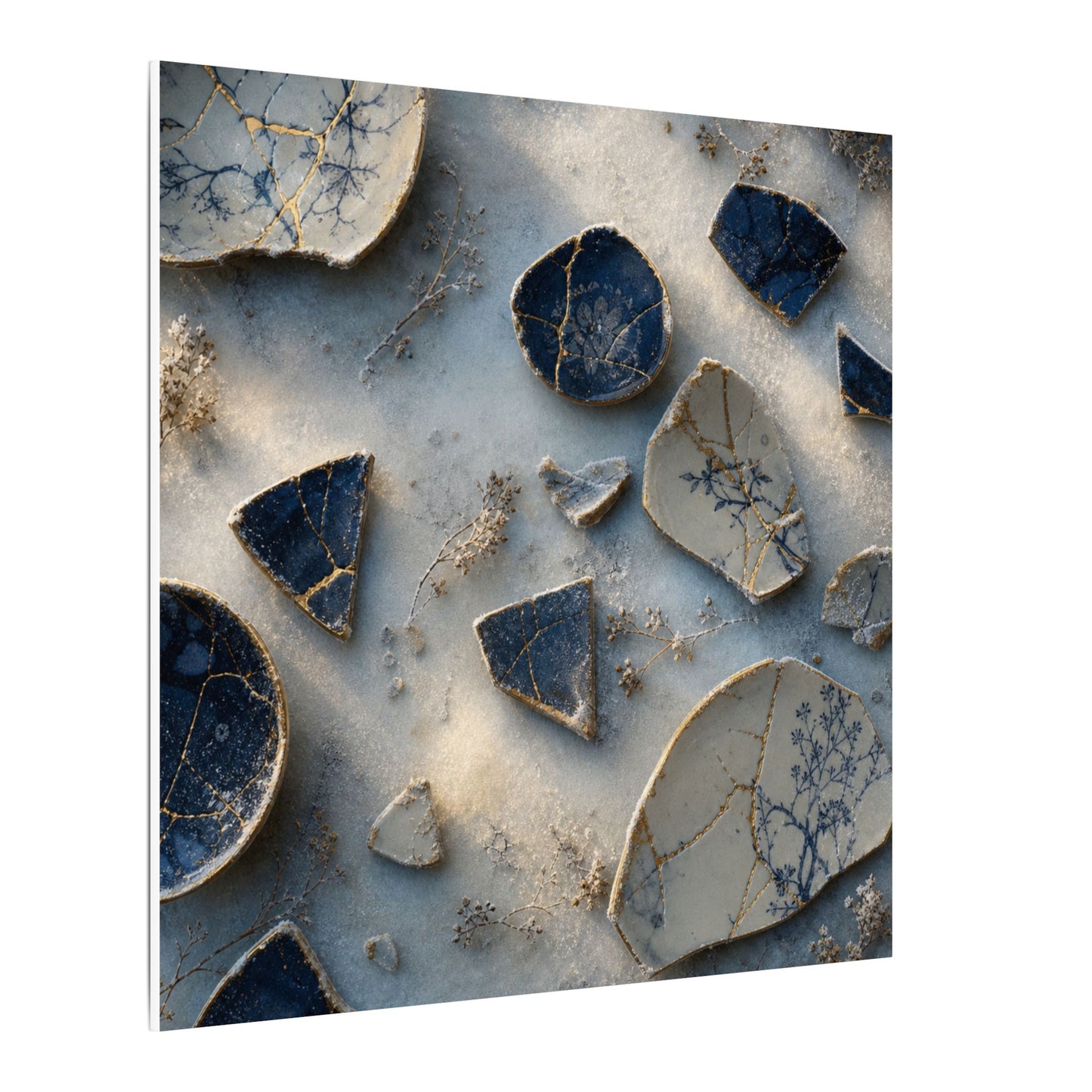 Broken Pottery Canvas Art | Winter Kintsugi Gold Vein Art