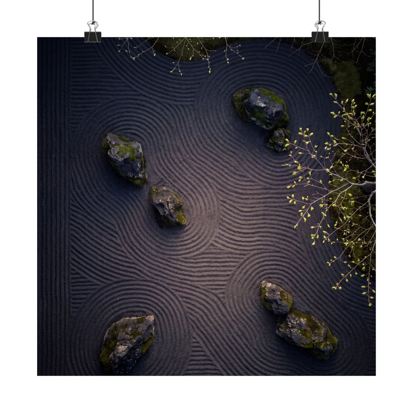 Rock Garden Shadow Zen Wall Art Print | Atmospheric Dark Japandi Art