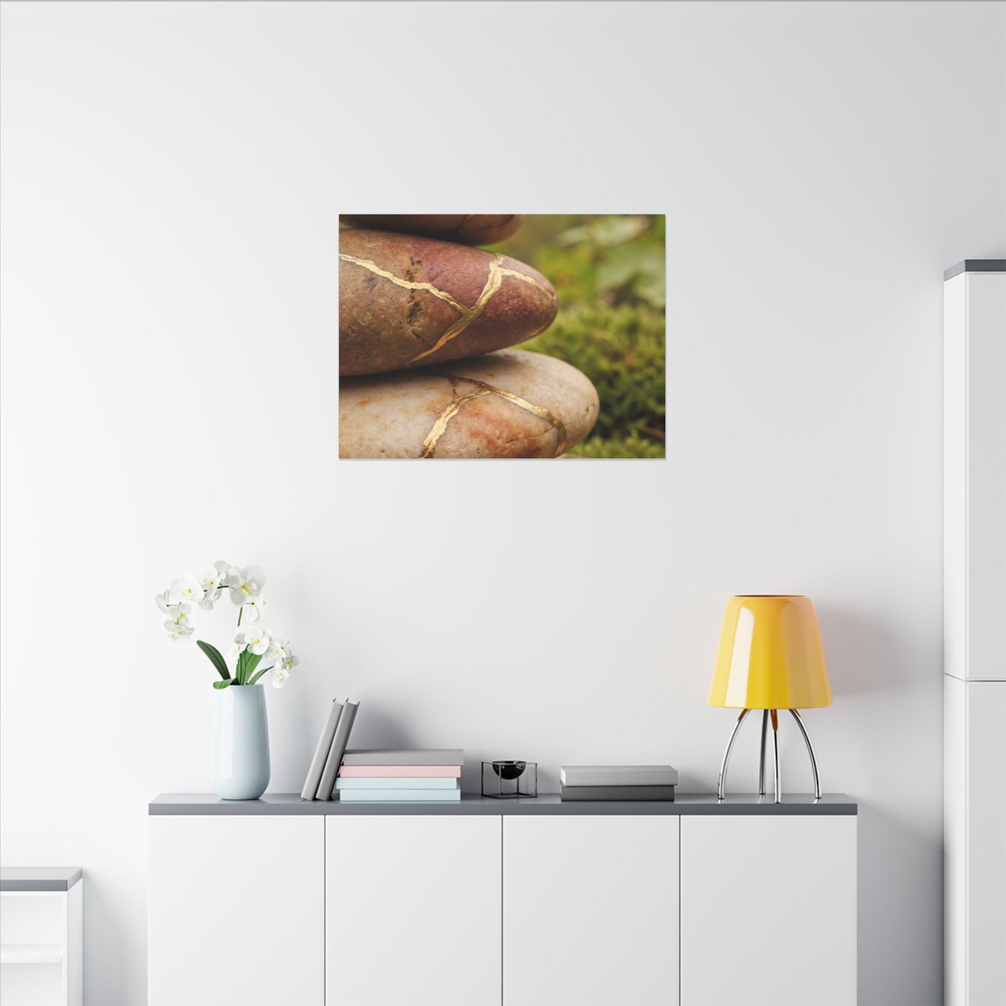River Stones Summer Canvas Art | Kintsugi Healing Design