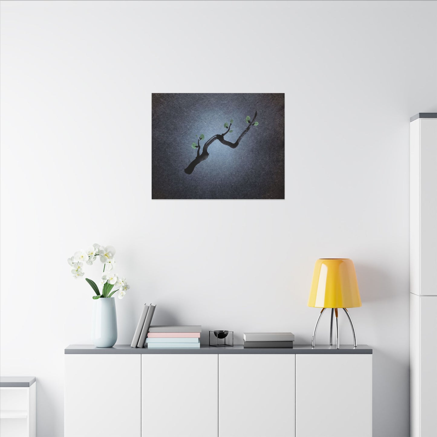Ink Brushstroke Canvas Art | Spring Dark Japandi Moody Minimal Art