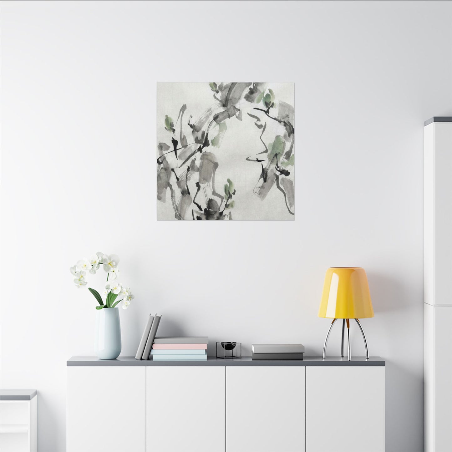 Zen Ink Brushstroke in Overcast | Sumi E Canvas Art