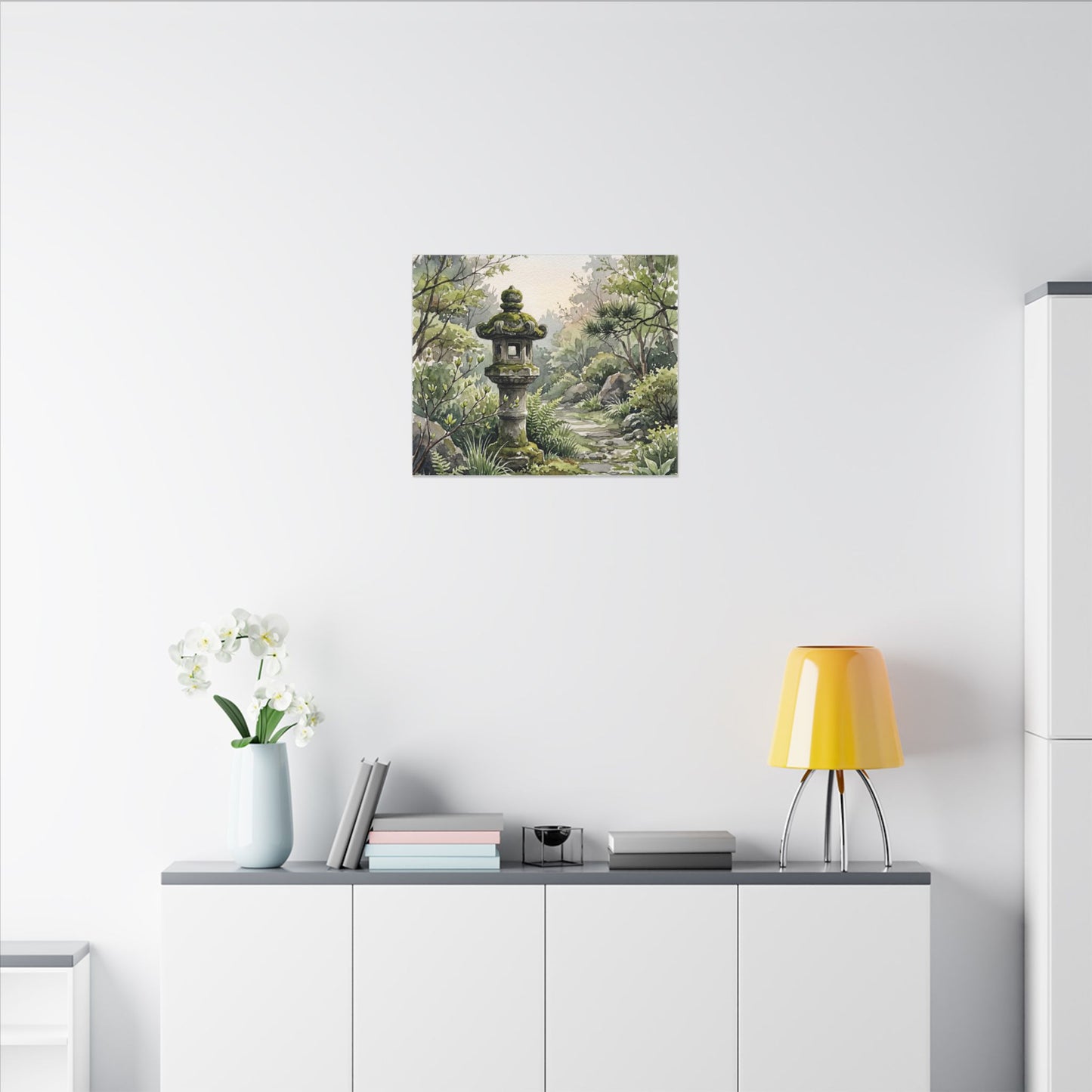 Neutral Stone Lantern Canvas Art - Watercolor Japandi