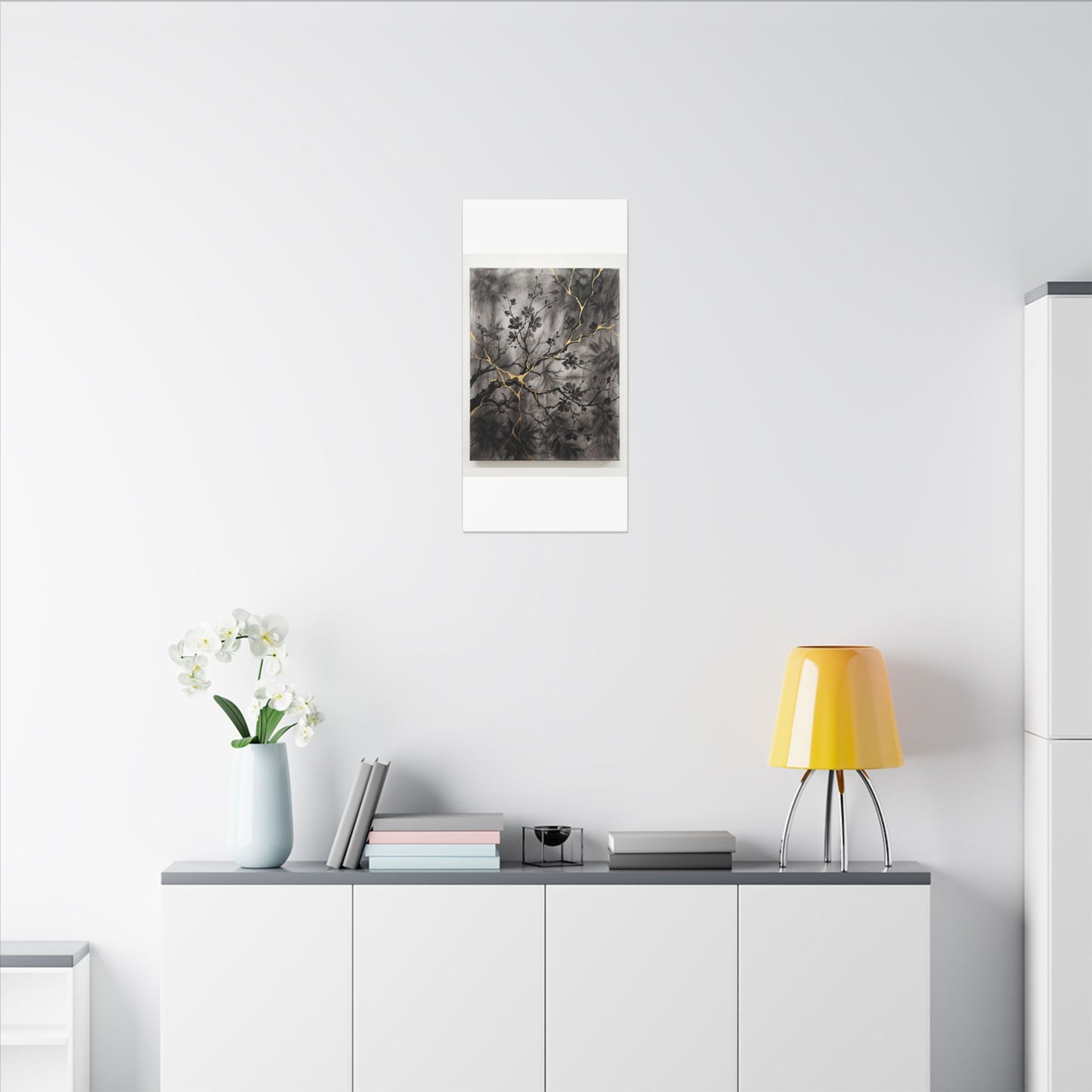 Kanso Cherry Blossom Canvas Art - Kintsugi Crackle Gold