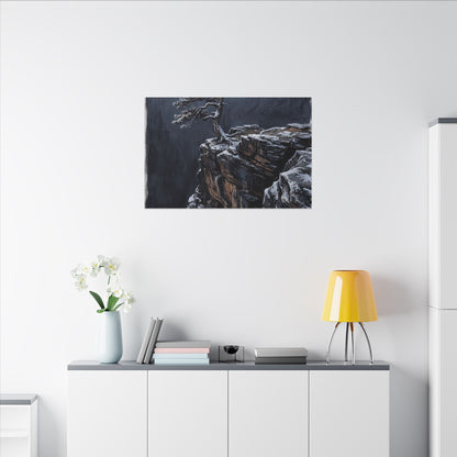 Dark Japandi Pine Tree in Dawn | Dark Texture Canvas Art
