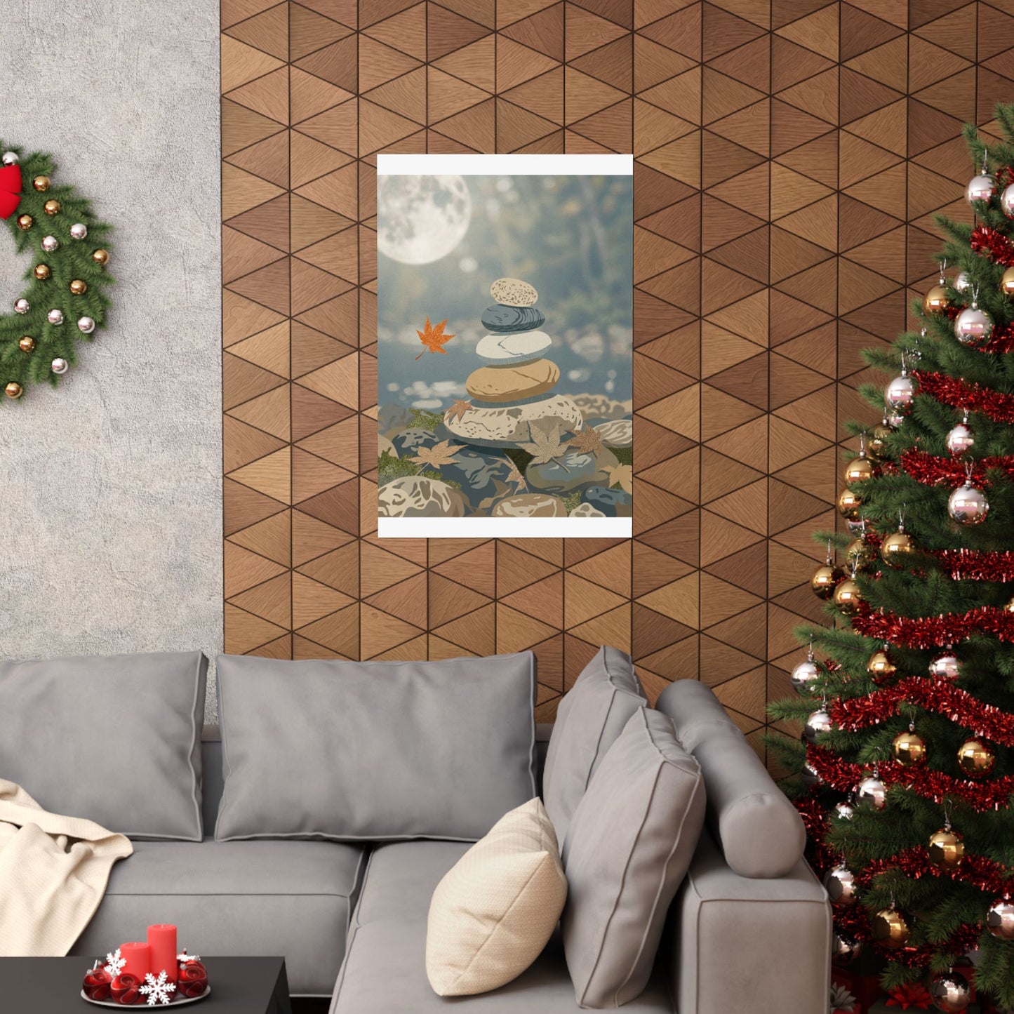 Earthy River Stones Wall Art Print - Japanese Pattern Japandi