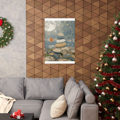 Earthy River Stones Wall Art Print - Japanese Pattern Japandi