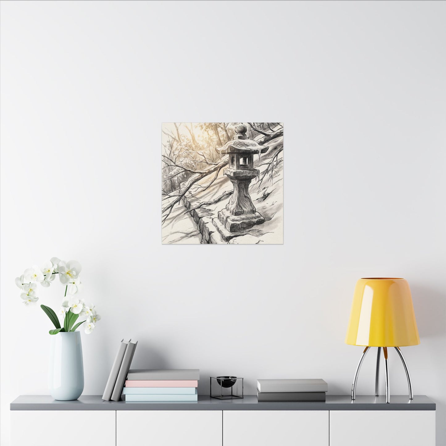 Golden Hour Stone Lantern Canvas Art - Japandi Kanso