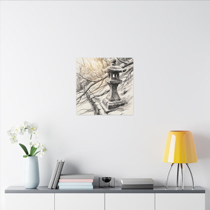 Golden Hour Stone Lantern Canvas Art - Japandi Kanso
