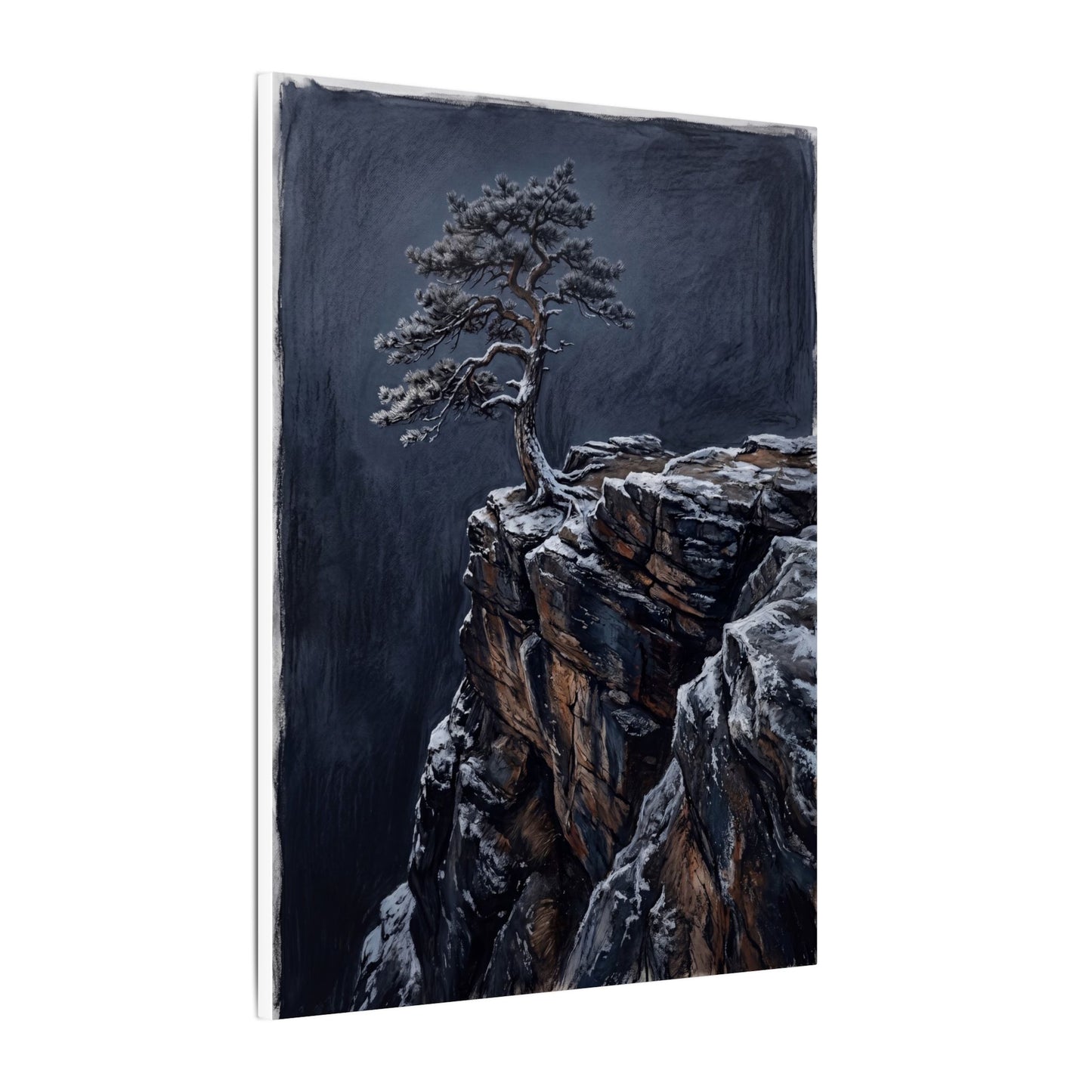Dark Japandi Pine Tree in Dawn | Dark Texture Canvas Art