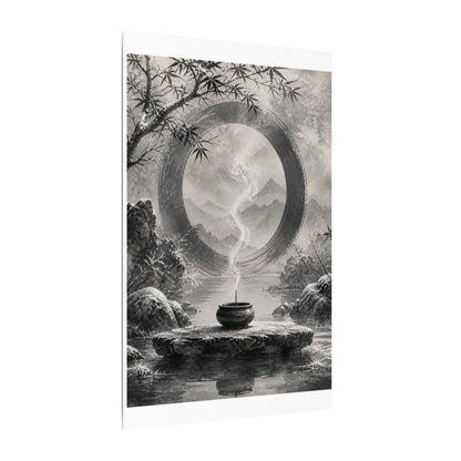 Incense Smoke Canvas Art | Winter Zen Sumi E Art