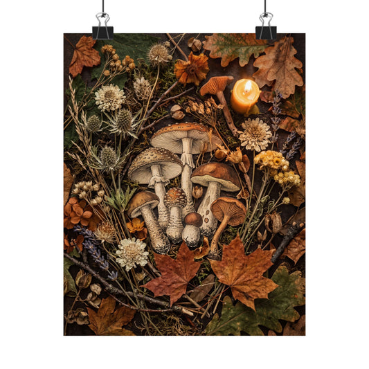 Dried Flowers Wall Art Print | Autumn Cottagecore Mushroom Illustration Art