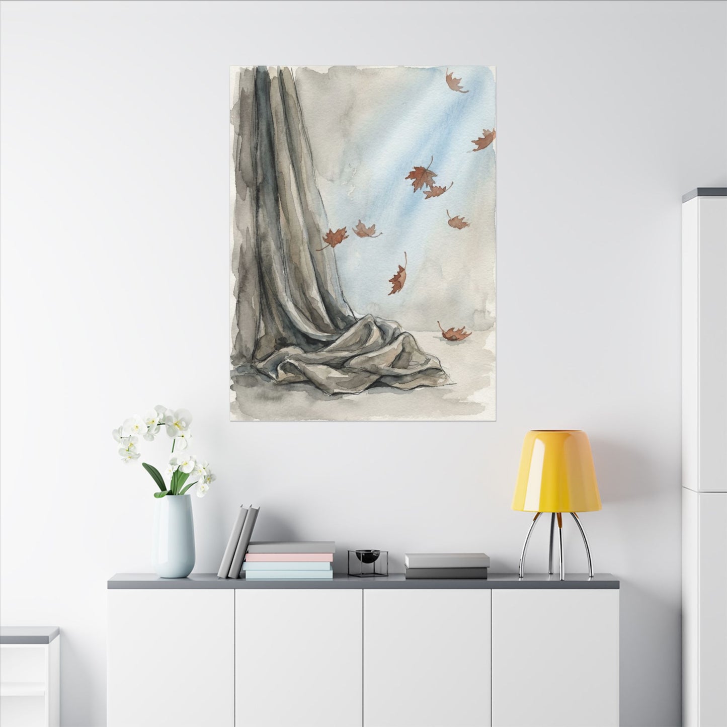Ma Silk Drape Canvas Art - Japandi Watercolor