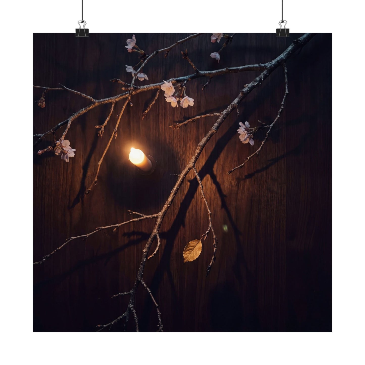 Sophisticated Cherry Blossom Wall Art Print - Moody Minimal Dark Japandi