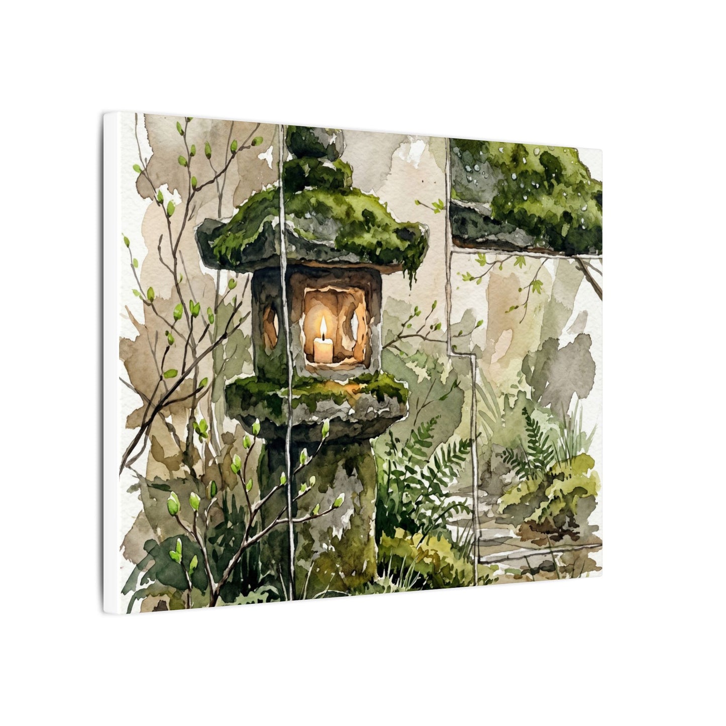 Stone Lantern Watercolor Canvas Art | Elegant Japandi Art