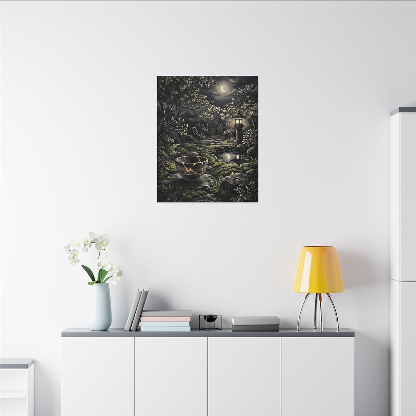 Kintsugi Moonlit Garden in Dappled | Gold Repair Canvas Art